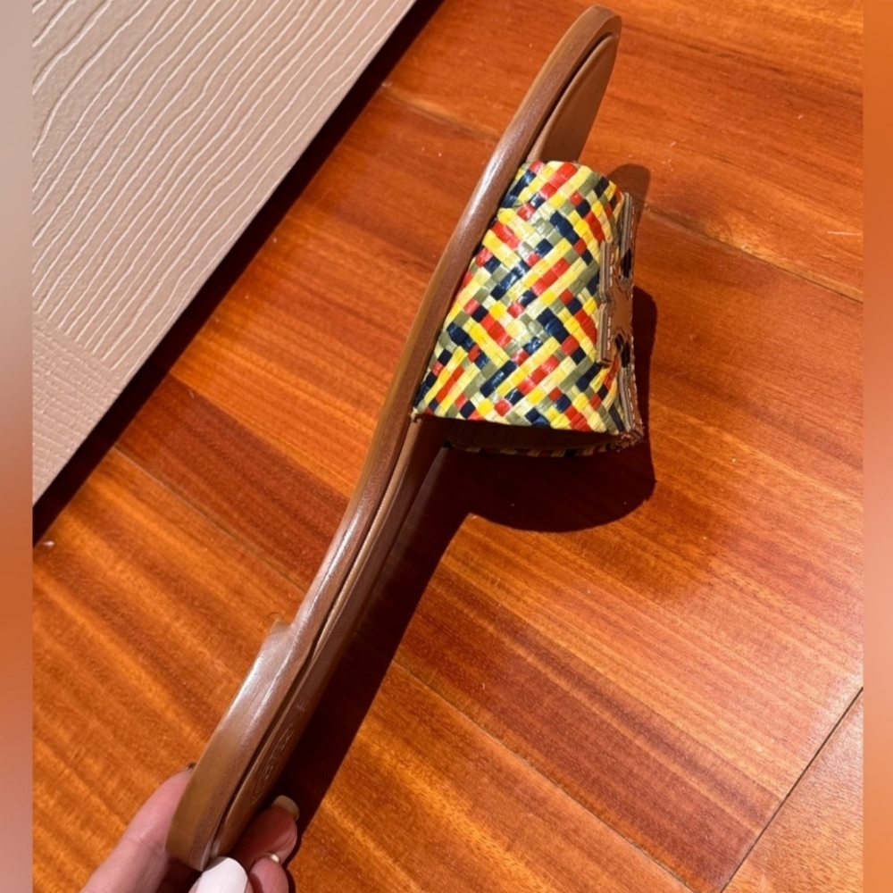 Tory Burch Rafia And Leather Ines Multicolor Slide Sandals 8 - Picture 5 of 9